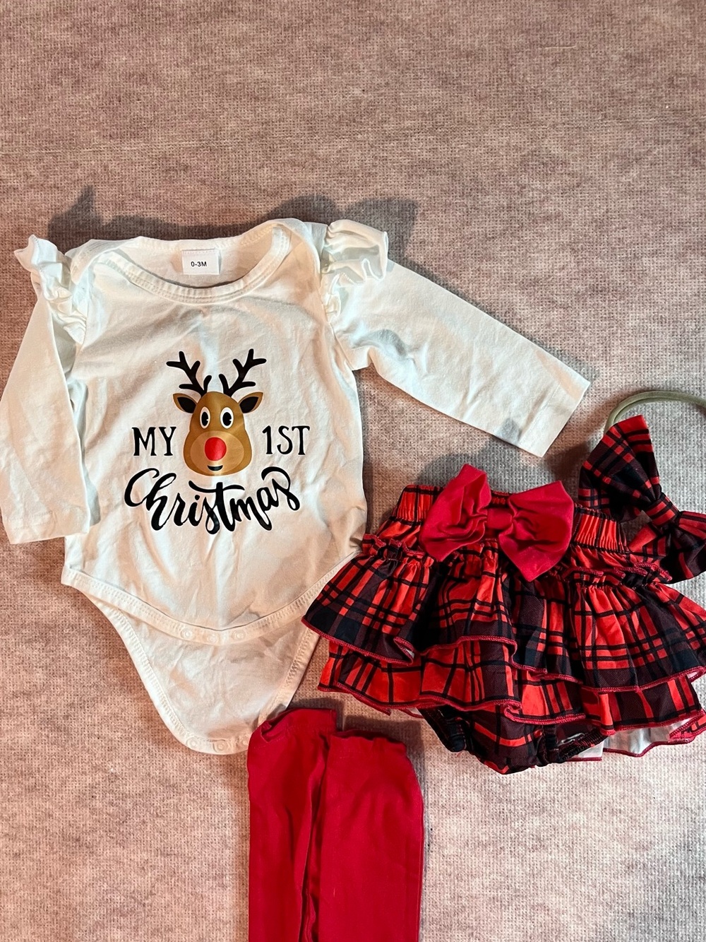 Baby Girls' My 1st Christmas Reindeer Matching Set - White & Red